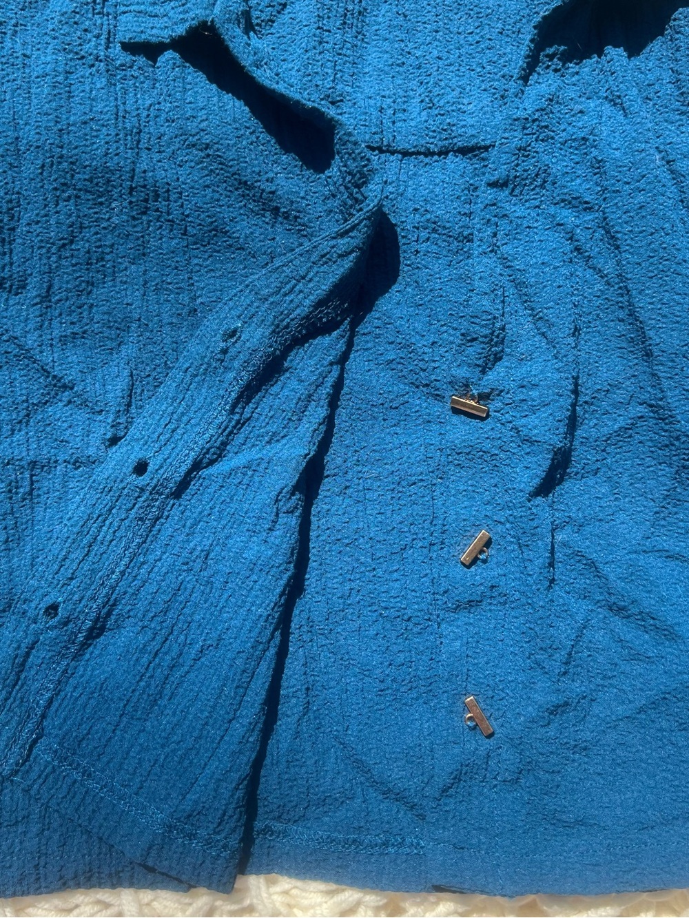 Textured Cropped Button-Front Top in Deep Teal - Picture 6 of 9